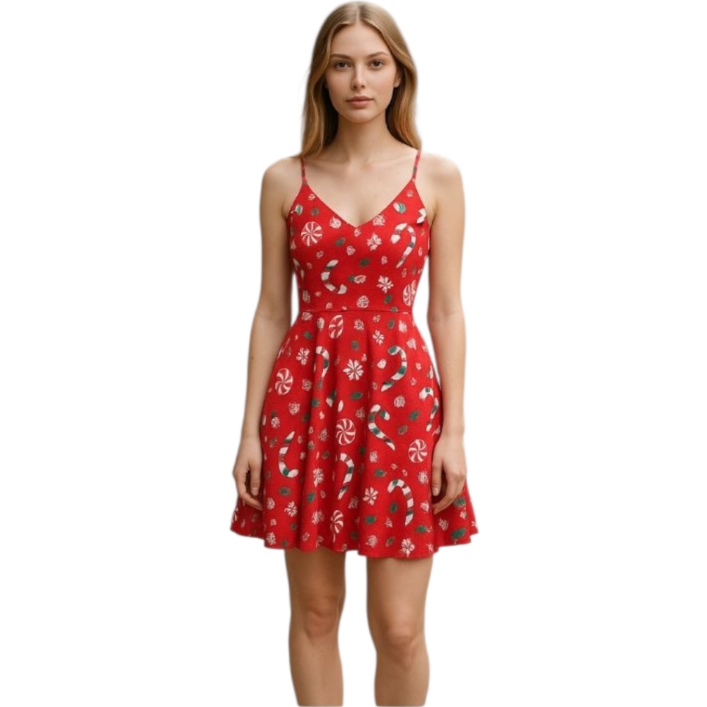 Festive Red Candy Cane Dress MED P2P 16 L 29